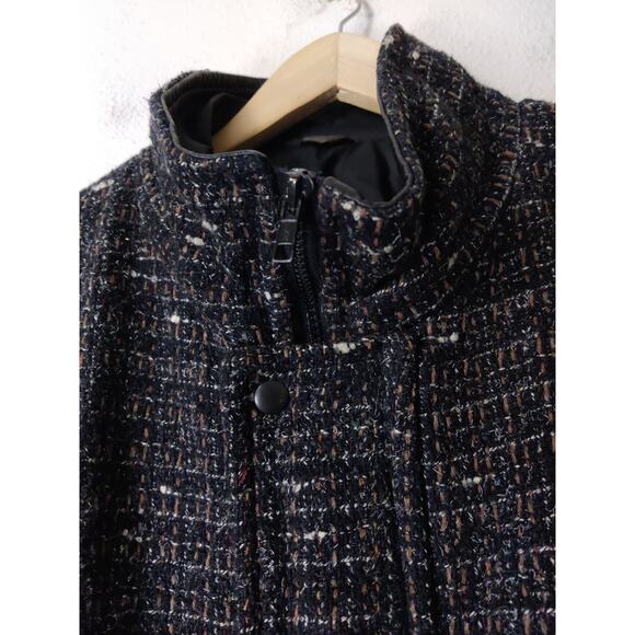 Vintage COSI Black Wool Blend Zip Front Long Sleeve Tweed Jacket Size L - Picture 5 of 12